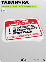 Табличка для частной территории "Частная собственность", на дом, для участка, организаций, предупреждающая, 40х30 см, Silver Plane x Айдентика Технолоджи
