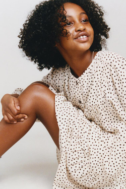 ZARA ПЛАТЬЕ В ГОРОШЕК, ЭКРЮ/ЧЕРНЫЙ