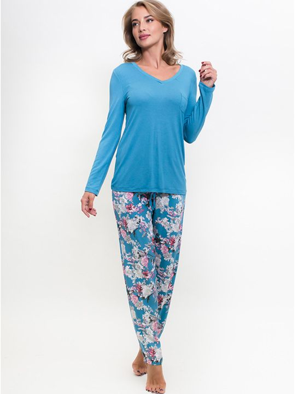 Оригинальный комплект с блузой на пуговках (Размер: XL) (Цвет: бирюзовый)