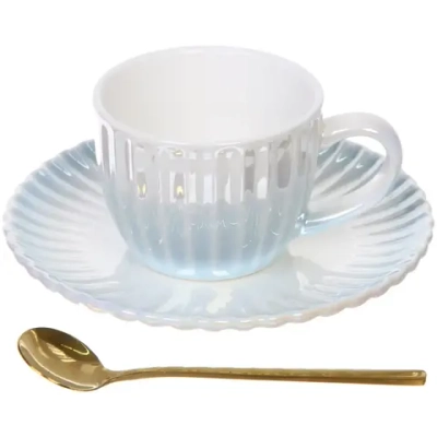 Чайная пара «Жемчужный блеск» (кружка 180мл, блюдце, ложка) голубой
