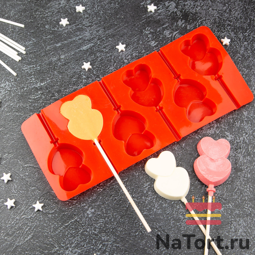 Форма силиконовая  «Леденцы сердечки двойные» 6 ячеек