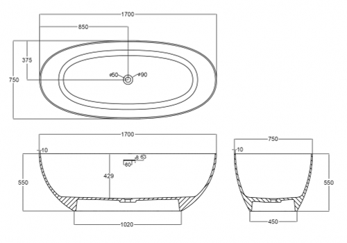 Прозрачная ванна ABBER Kristall AT9703Opal коричневая