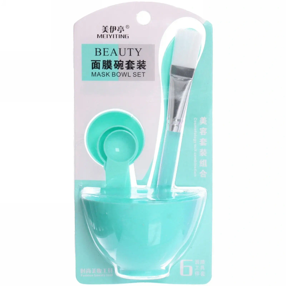 Набор косметический «Beauty Bar», кисточка, лопатка, 3 мерных ложки и чаша, микс три цвета, 17,5*8,5см