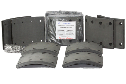 Рем. комплект тормозных накладок а/м МАЗ-5336, суперМАЗ, КрАЗ 6510 (Сверлён./расточенные/с заклёпками/ширина 160мм./ к-т 8 шт.) Тамбов АТИ