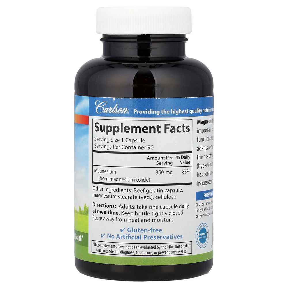 Carlson, Магний, 350 мг, 90 капсул