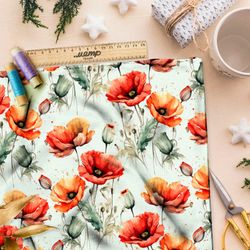 Ткань лён нежные акварельные маки