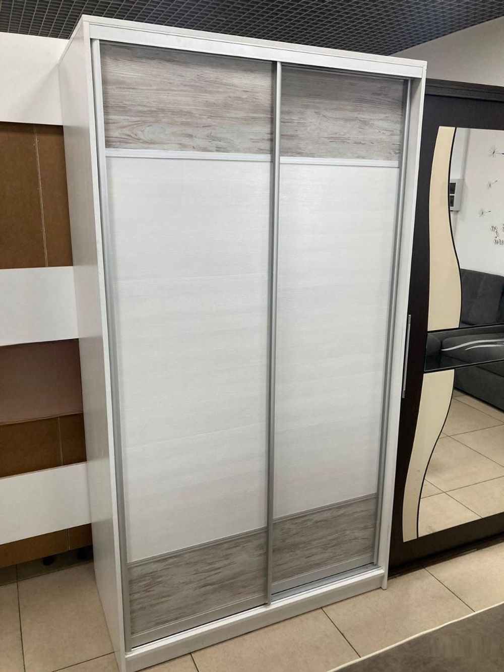 Шкаф-купе 2-х ств.без зеркала Пальмира Выбеленное дерево/артвуд темный