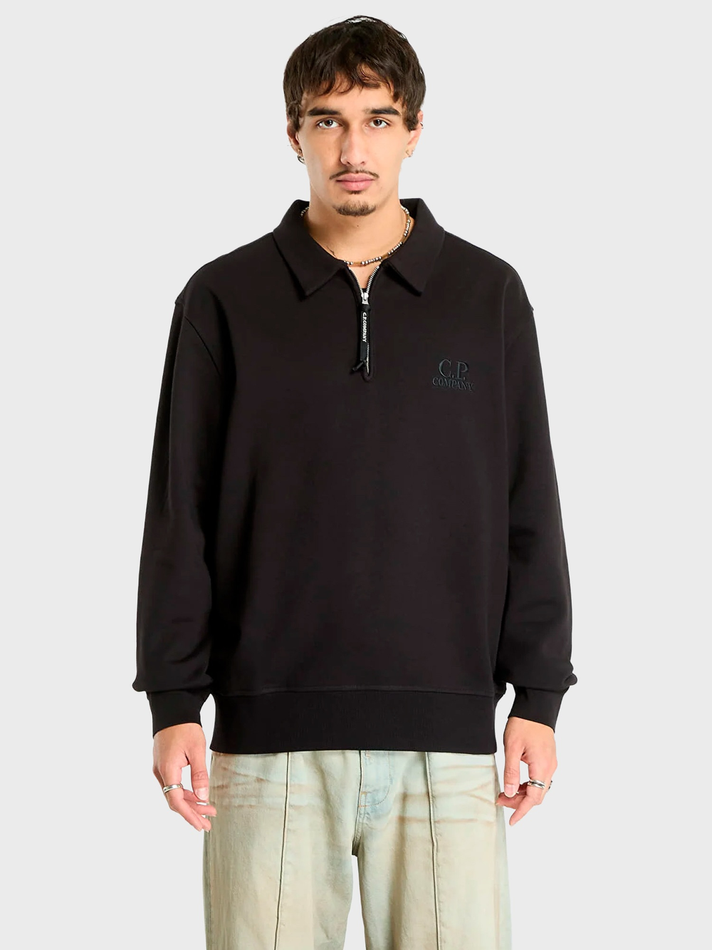 Свитшот на молнии C.P. Company Logo Diagonal Raised Fleece Half Zip Black