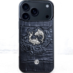 Премиальный чехол iPhone рыбы японский карп - Euphoria HM Premium - категории люкс, ювелирный сплав, из натуральной кожи