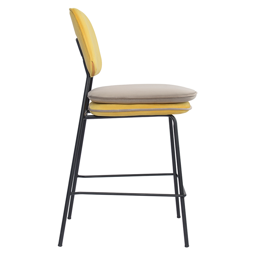 Стул полубарный с контрастным кантом Bergenson Bjorn Pea, велюр, желтый/бежевый