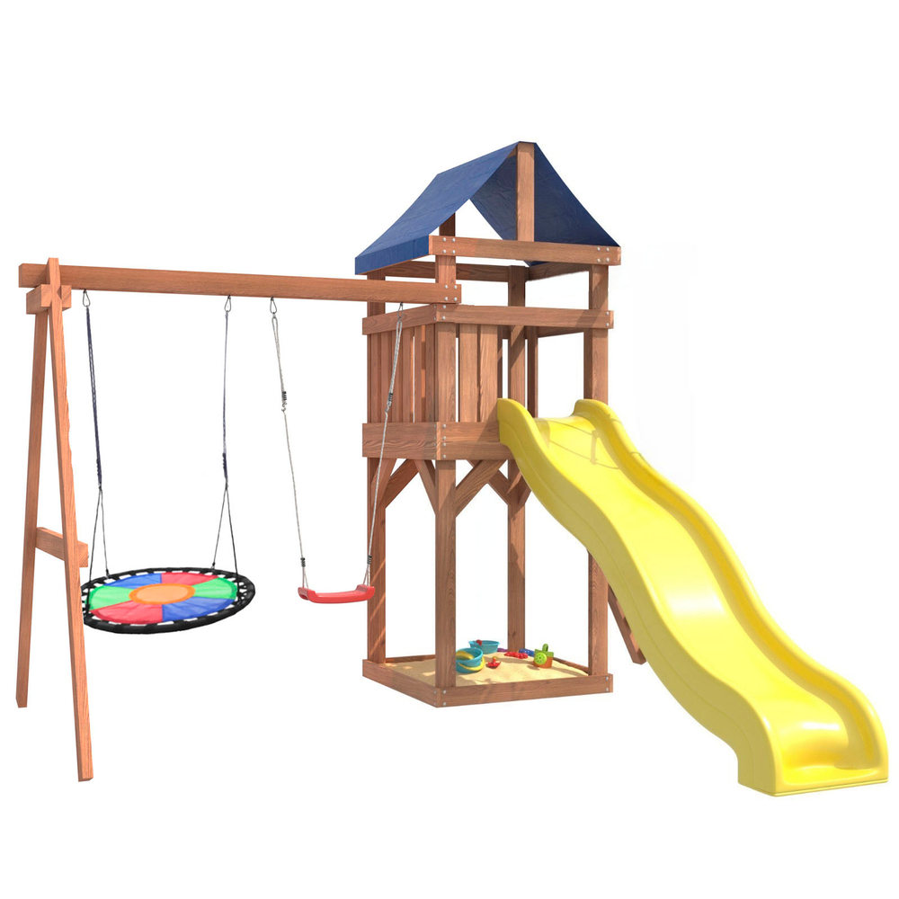 Детская площадка Сlassic с качелями лодочка и разноцветным гнездом Свиби IgroWoods для улицы и дачи