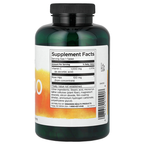 Swanson Vitamins, Витамин C с шиповником, 1000 мг, 250 таблеток