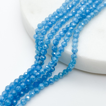 Фианит кракле (кубический цирконий), цвет голубой яркий, размер 3 мм, цена за нить около 130 шт (38 см)