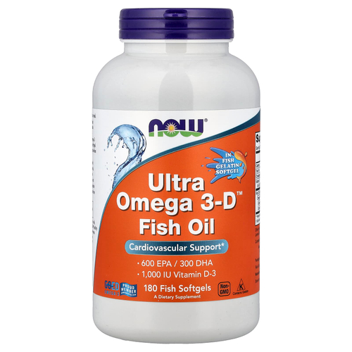NOW Foods, Ultra Omega 3-D™, рыбий жир, 180 капсул из рыбьего желатина