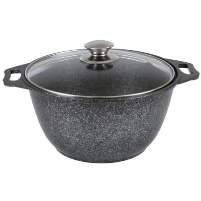 Кастрюля 4л «Мраморная»(темный мрамор) со стеклянной крышкой кмт42а