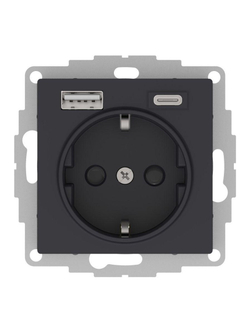 Розетка AtlasDesign 16А с 2-мя заряд. устройствами USB тип A+C 5В/2.4А 2х5В/1.2А механизм карбон SE ATN001032