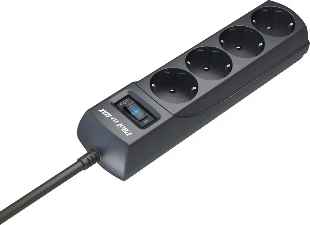 Удлинитель ZIS Pilot, сетевой фильтр, 3300 Вт / 15А, 4 розетки, 1.8 метра, с выключателем