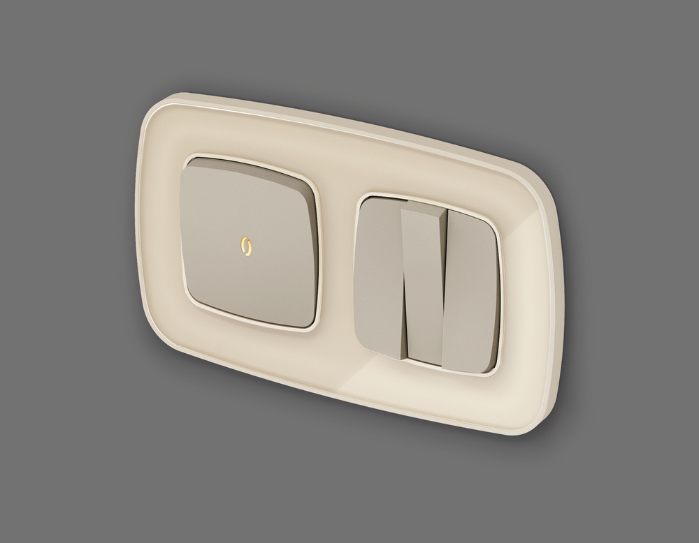 MO362010 Комплект механизма 1-кл выключателя с подсветкой 3200K OMEGA Серо-бежевый матовый QUANT (OP3620, VM101, G11Y)