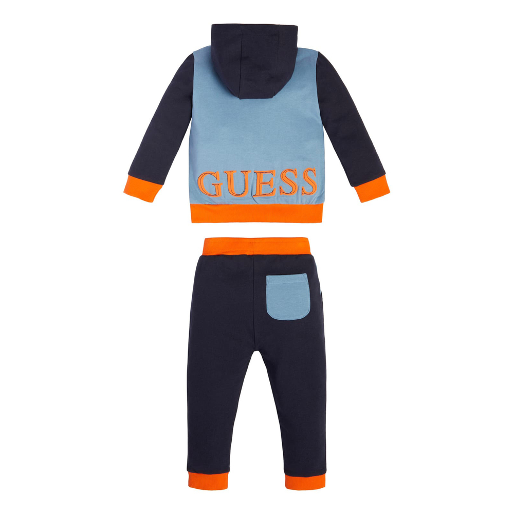 Кардиган с капюшоном + брюки трикотажные GUESS Серо-голубой/Темно-синий/Оранжевая отделка//Темно-синий/Оранжевая отделка (Мальчик)