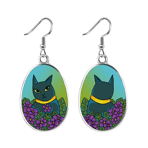 Серьги "Котик с фиалками"