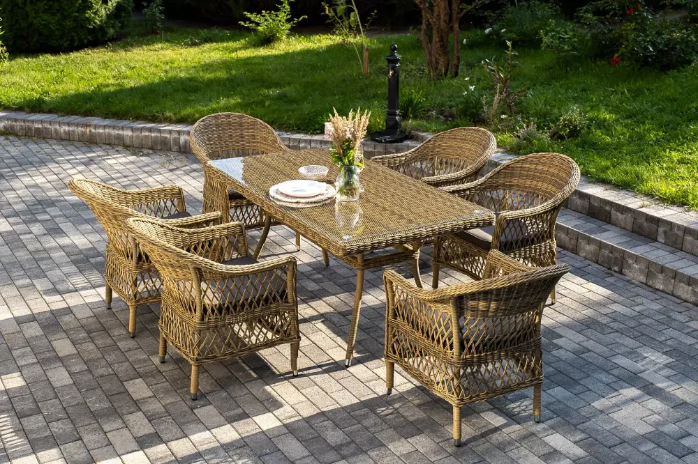 "Амароне" обеденная группа из искусственного ротанга на 6 персон, цвет соломенный
