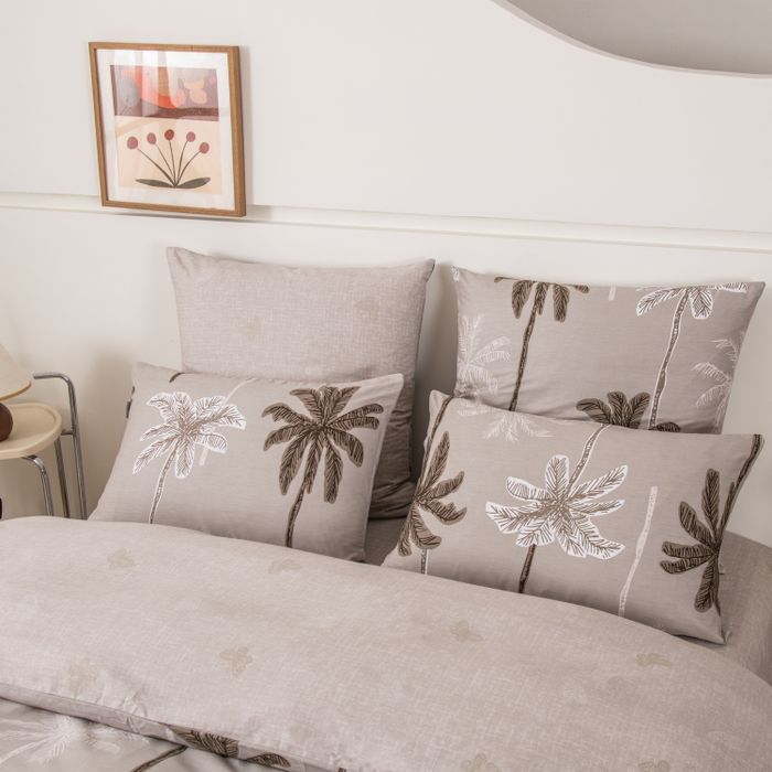 Комплект постельного белья на резинке Делюкс Сатин 100% хлопок «Пальмовый берег»