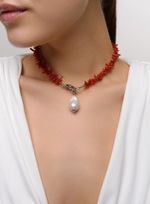 Колье Carmine Coral Pearl Silver