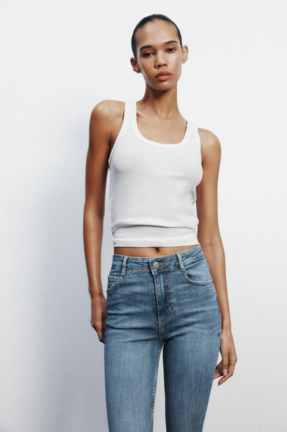 ZARA ДЖИНСЫ TRF SKINNY С ВЫСОКОЙ ПОСАДКОЙ, СИНИЙ