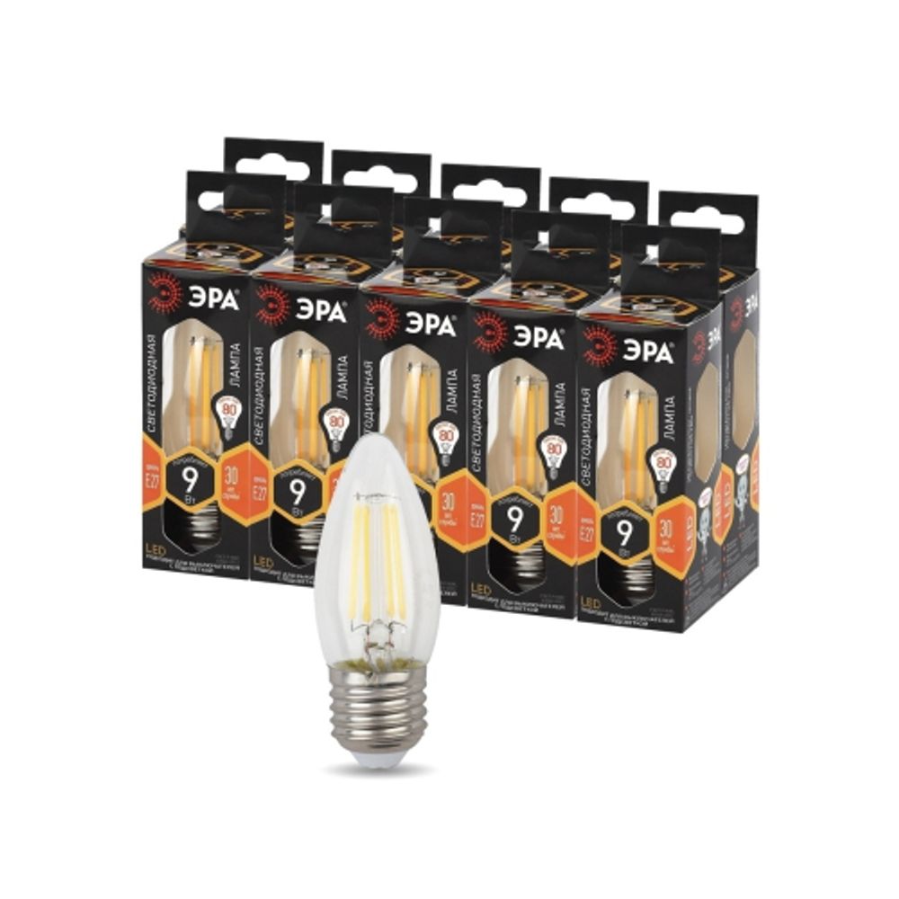 Лампочка светодиодная ЭРА F-LED B35-9w-827-E2 Е27 / Е27 9Вт филамент свеча теплый белый свет