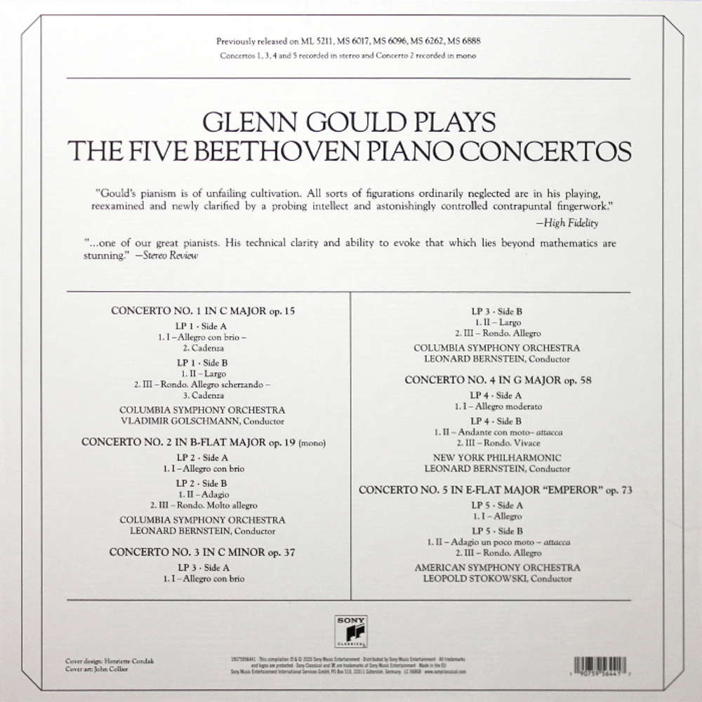 Glenn Gould, Leonard Bernstein, Vladimir Golschmann, Leopold Stokowski / The Five Beethoven Piano Conceros (5LP)