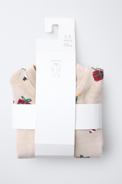 ZARA ВЕЛЮРОВЫЙ КОМБИНЕЗОН С ПРИНТОМ «ДЕД МОРОЗ», РЫЖЕВАТО-КОРИЧНЕВЫЙ