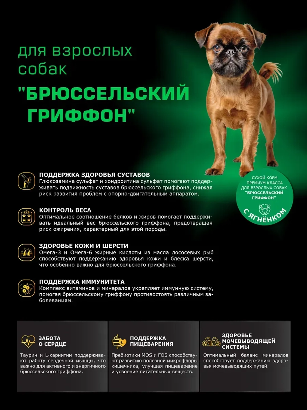Корм сухой для собак Брюссельский гриффон, ягненок 12 кг