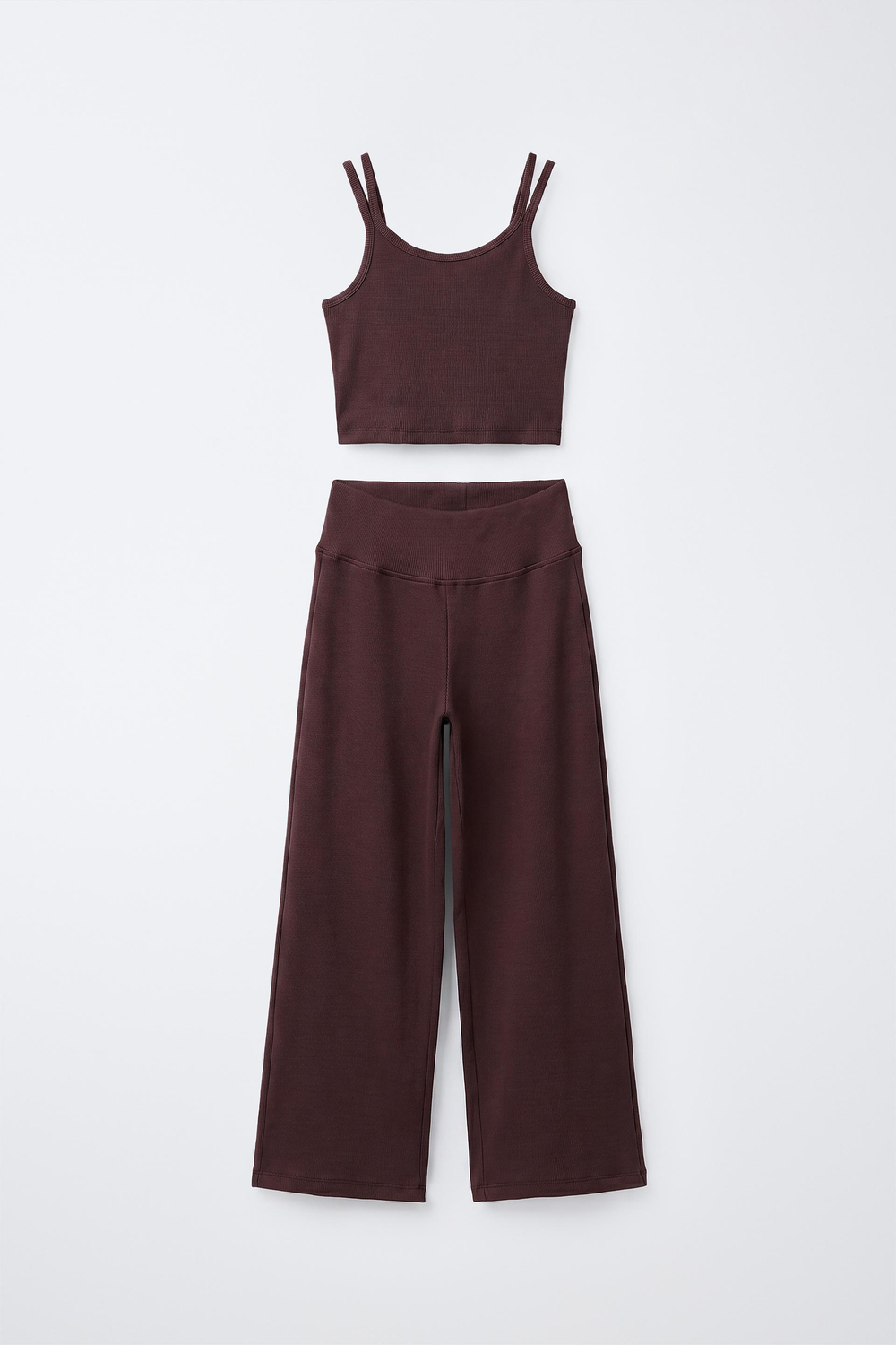 ZARA КОМПЛЕКТ В РУБЧИК ИЗ ТОПА И ПРЯМЫХ БРЮК, КОРИЧНЕВЫЙ