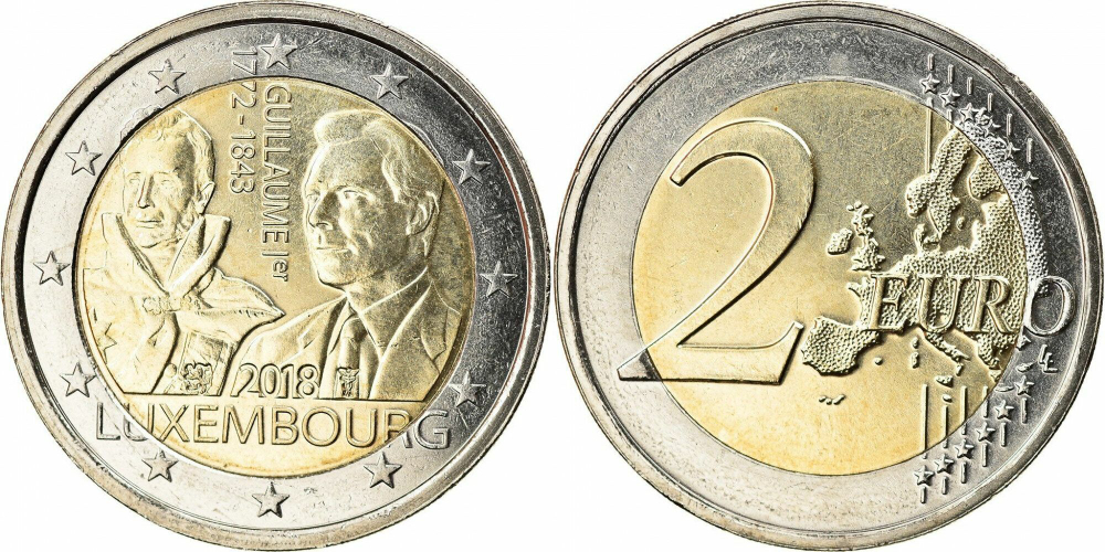 Люксембург 2 евро, 2018 175 лет со дня смерти Виллема I UNC