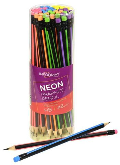 Карандаш ч/г НВ "Neon" дерево, заточ.трехгран. микс (Informat) (Комплект 48шт.)