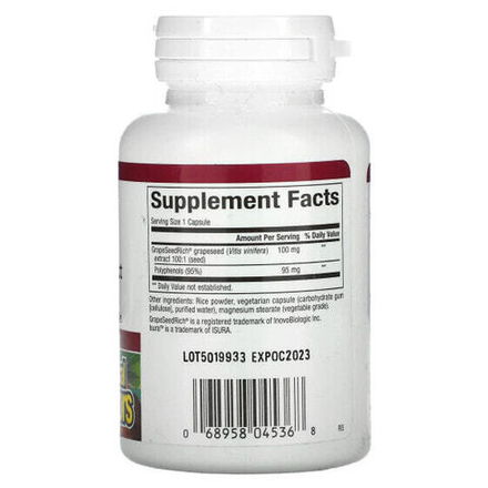 Антиоксиданты Natural Factors, GrapeSeedRich, экстракт виноградных косточек, 100 мг, 90 вегетарианских капсул