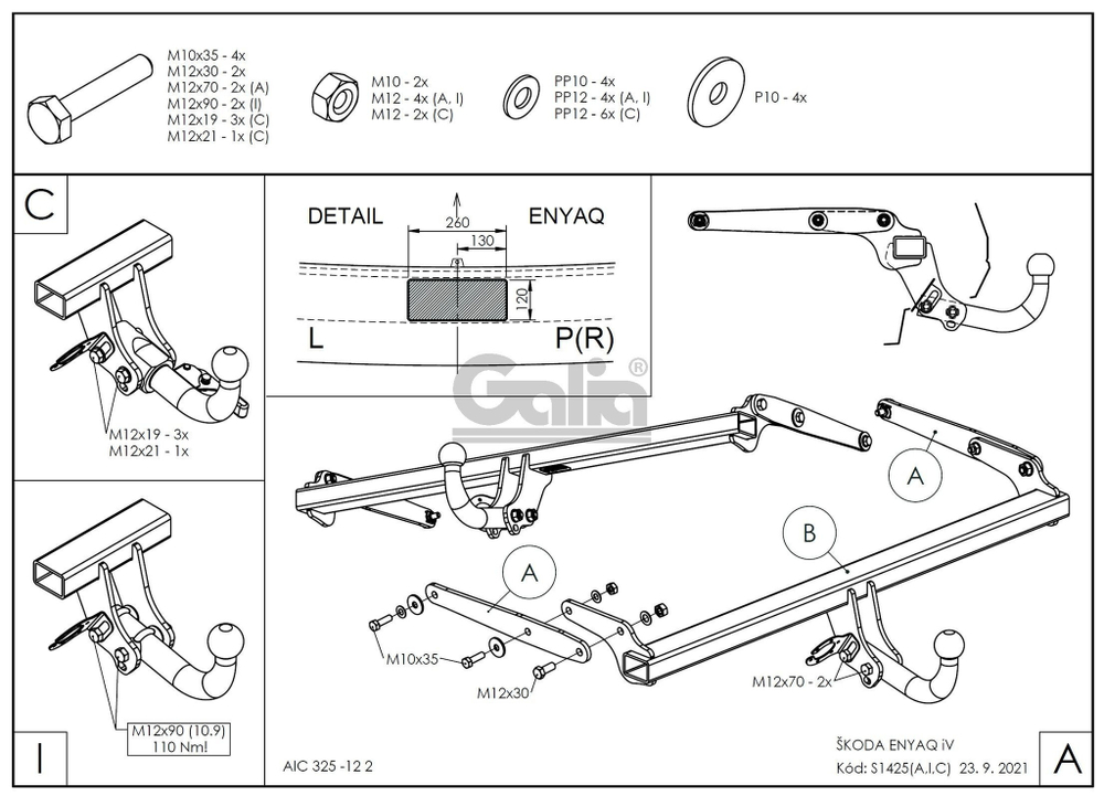 Оцинкованный фаркоп на Skoda Enyaq iV 2021-, Volkswagen ID (без электрики), Galia S142A