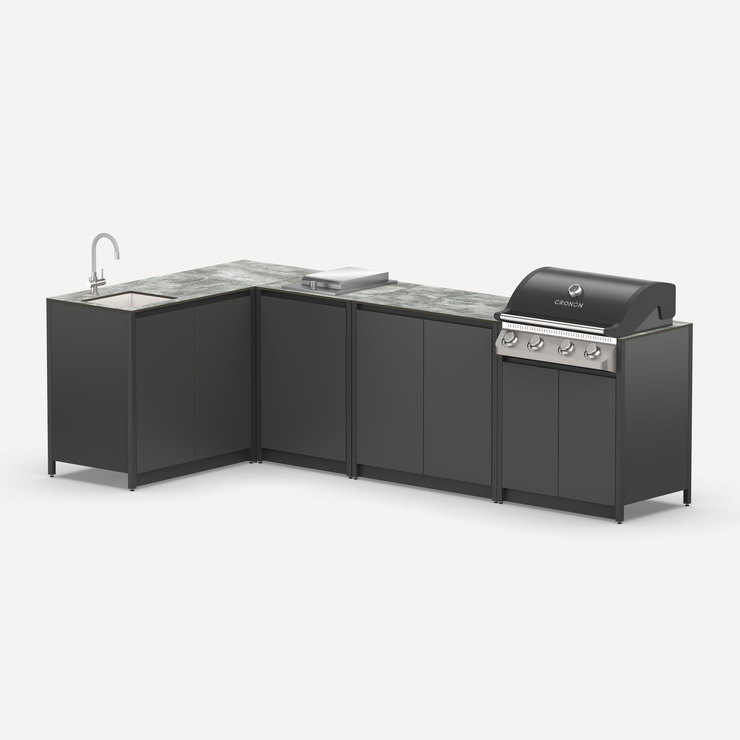 Угловой барбекю комплекс Lounge F-109SGP, 2.9x1.5 м, черный/серый каспий