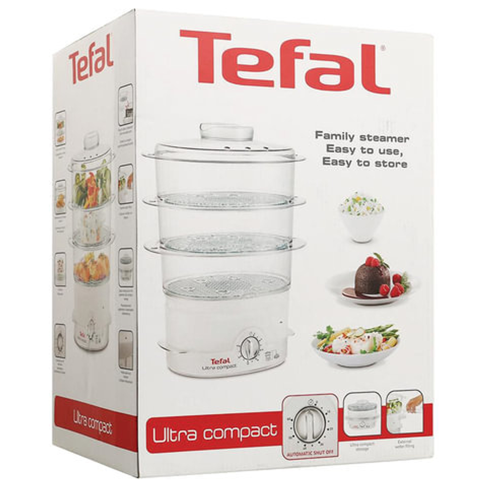 Пароварка TEFAL VC100630, 900 Вт, объем 9 л, механическое управление, 3 яруса, серебристая
