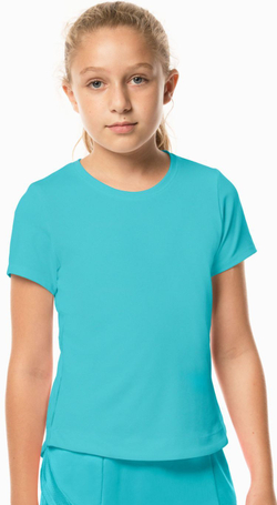 Футболка для девочки теннисная Lucky in Love Core Dynamic High-Low S/S Girls - ocean