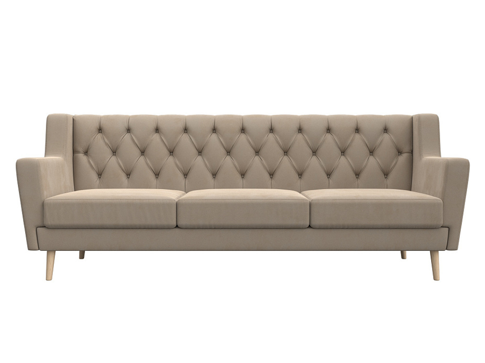 Диван кухонный прямой Брайтон 3 Люкс, Бежевый, Велюр, 108964