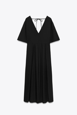ZARA ПЛАТЬЕ МИДИ С V-ОБРАЗНЫМ ВЫРЕЗОМ — ZW COLLECTION, ЧЕРНЫЙ