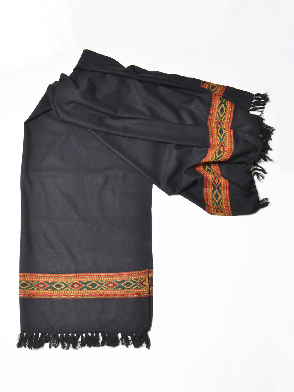 Шерстяной палантин с вышивкой (черный)