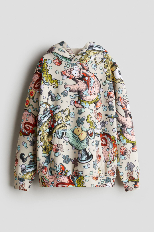H&M Толстовка с капюшоном и принтом, светло-бежевый