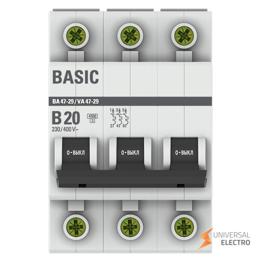 Автоматический выключатель 3P 20А (B) 4,5кА ВА 47-29 Basic