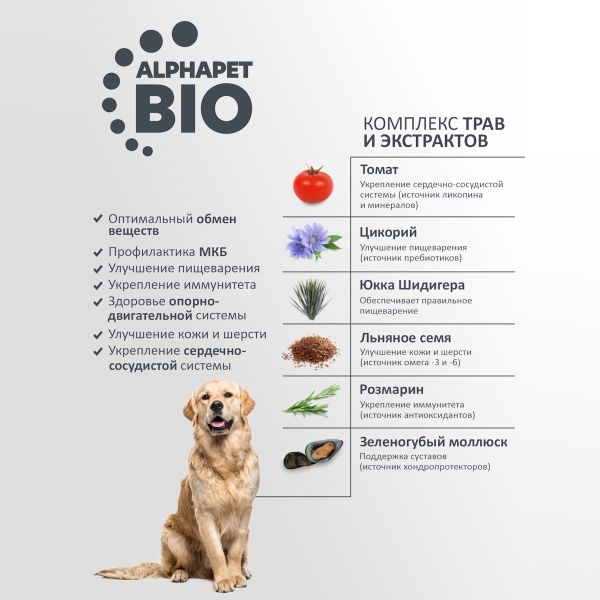 Сухой корм AlphaPet Superpremium для взрослых собак крупных пород с говядиной и потрошками