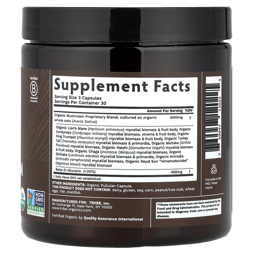 Tribe Organics, Золотая смесь грибов, 90 капсул