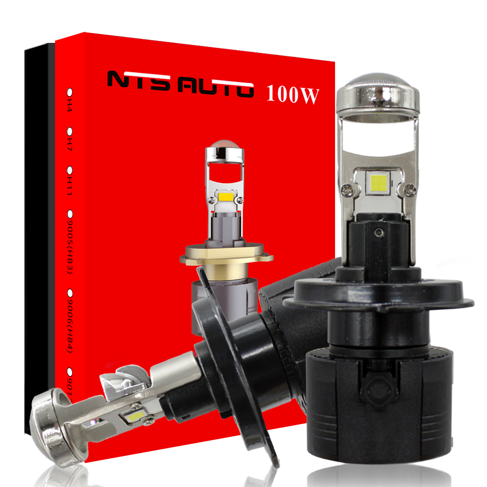Автолампа LED  МИНИ Н 4 к-т (вентилятор) NTS A80 LENS 100W 6500K 4500LM 12-24V (A80-H4-100W)