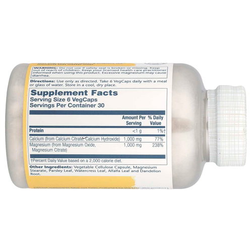 Solaray, цитрат кальция и магния, в соотношении 1:1, 180 растительных капсул