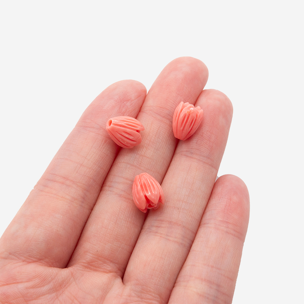 Подвеска резная "Магнолия", 10*8мм, коралловая пудра